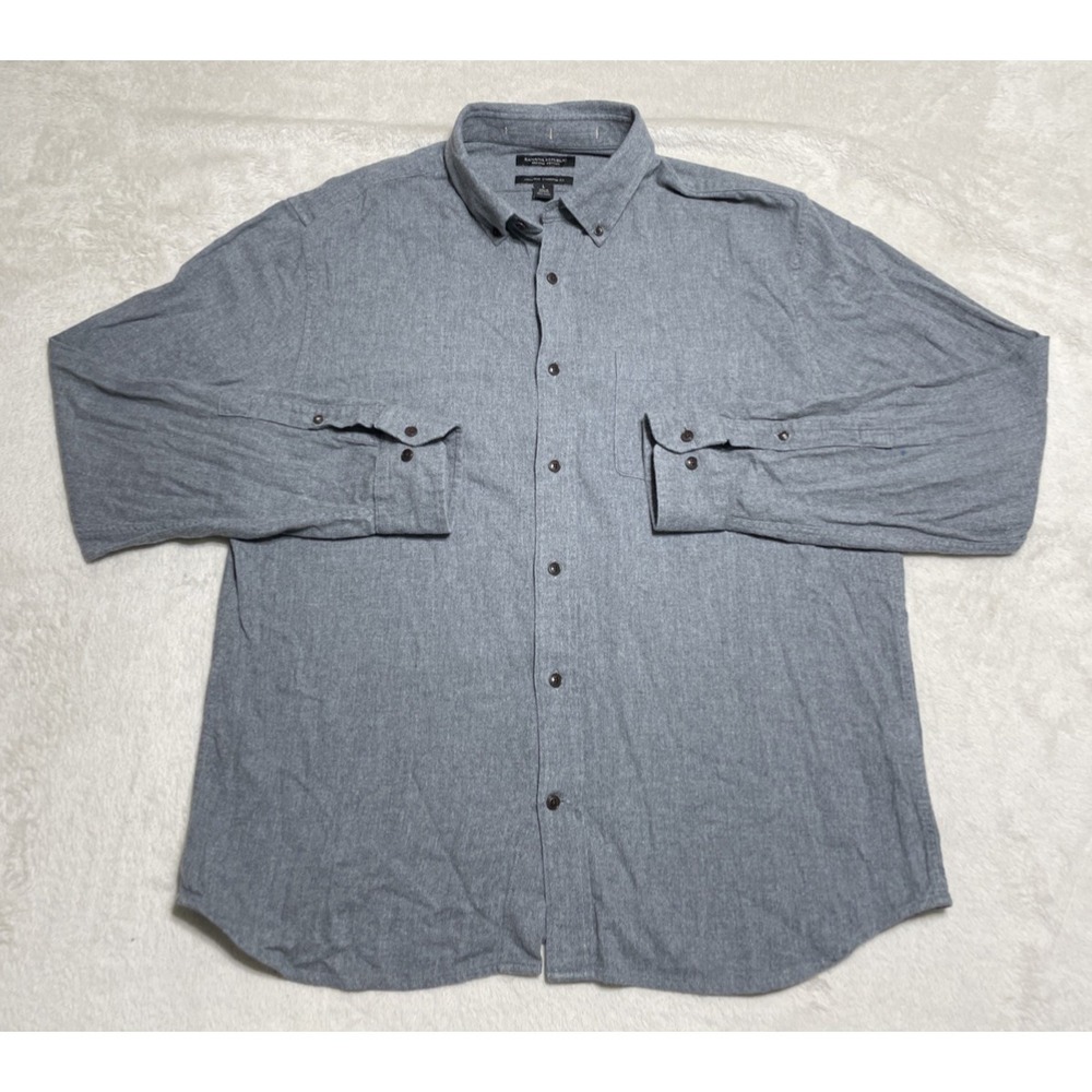 Banana Republic Untucked Shirt Mens Large Gray Organic Cotton Long Sleeve Button